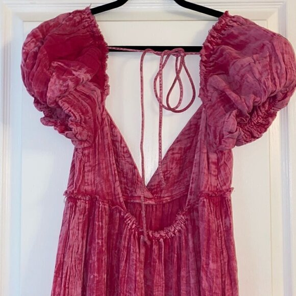 FREE People Monsoon Maxi dress with puff sleeves low cut back Size M - Picture 7 of 13